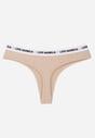 Beżowe Majtki Typu Stringi z Bawełną i Napisami Veza