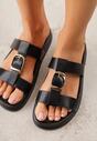 Czarne Klapki z Ozdobną Klamrą i Paskiem Kaidine