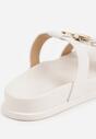 Białe Klapki z Ozdobną Klamrą i Paskiem Kaidine