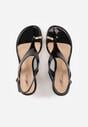 Czarne Sandały Japonki na Słupku z Biżuteryjną Ozdobą Uhryss