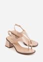 Beżowe Sandały Japonki na Słupku z Biżuteryjną Ozdobą Uhryss