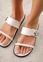 Białe Klapki z Dwoma Paskami i Metaliczną Klamrą Doriax