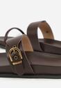 Ciemnobrązowe Klapki z Dwoma Paskami i Metaliczną Klamrą Doriax