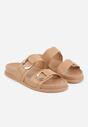 Ciemnobeżowe Klapki Ozdobione Dwoma Klamrami Sthosaildy