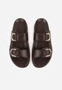 Ciemnobrązowe Klapki Ozdobione Dwoma Klamrami Sthosaildy