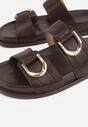 Ciemnobrązowe Klapki Ozdobione Dwoma Klamrami Sthosaildy