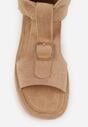 Ciemnobeżowe Sandały w Stylu Botków z Ozdobną Klamrą Theaneasi