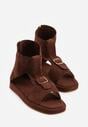 Brązowe Sandały w Stylu Botków z Ozdobną Klamrą Theaneasi