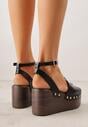Czarne Sandały na Koturnie i Platformie Ozdobione Nitami Rhethe