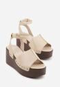 Beżowe Sandały na Koturnie i Platformie Ozdobione Nitami Rhethe