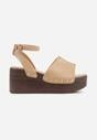 Ciemnobeżowe Sandały na Koturnie i Platformie Ozdobione Nitami Rhethe