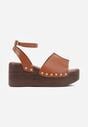 Brązowe Sandały na Koturnie i Platformie Ozdobione Nitami Rhethe