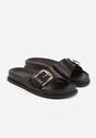 Czarne Klapki na Grubej Podeszwie Ozdobione Metaliczną Klamrą Lorefer