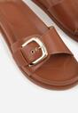 Brązowe Klapki na Grubej Podeszwie Ozdobione Metaliczną Klamrą Lorefer