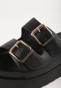 Czarne Klapki na Grubej Podeszwie z Dwoma Klamrami Xenienne