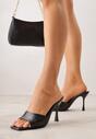 Czarne Klapki na Szpilce z Kwadratowym Noskiem Mellota