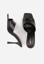 Czarne Klapki na Szpilce z Kwadratowym Noskiem Mellota