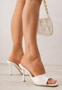 Białe Klapki na Szpilce z Kwadratowym Noskiem Mellota