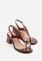 Brązowe Sandały Japonki na Słupku z Biżuteryjną Ozdobą Uhryss