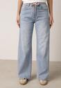 Niebieskie Szerokie Jeansy z Bawełną Wysokim Stanem i Paskiem Typu Sznurek Nevinias