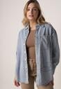 Niebieska Koszula Jeansowa z Bawełną Ozdobiona Przeszyciami Junie