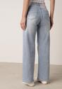 Niebieskie Szerokie Jeansy Wysoki Stan z Bawełną Ozdobione Nitami Basithoe