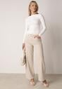 Beżowe Bawełniane Jeansy Szerokie z Wysokim Stanem Wylinnys