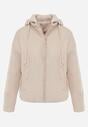 Ciemnobeżowa Kurtka Pikowana z Materiałowym Kapturem Odpinanym Jasilea