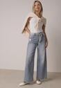 Niebieskie Jeansy z Bawełną o Szerokim Kroju z Wysokim Stanem i Sznurkowym Paskiem Ianaia