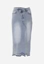 Niebieska Jeansowa Spódnica z Bawełną Wysokim Stanem i Rozcięciem na Nogę  Vikinori