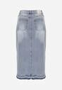Niebieska Jeansowa Spódnica z Bawełną Wysokim Stanem i Rozcięciem na Nogę  Vikinori