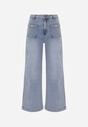 Niebieskie Jeansy Szerokie z Wysokim Stanem z Ozdobnymi Kieszonkami Phinis