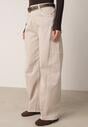 Beżowe Bawełniane Jeansy o Kroju Balloon z Wysokim Stanem i Przeszyciami Katameia