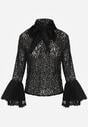 Czarna Wiskozowa Bluzka z Koronki z Bawełną Kokardą i Rozszerzanymi Rękawami Andrice