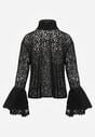 Czarna Wiskozowa Bluzka z Koronki z Bawełną Kokardą i Rozszerzanymi Rękawami Andrice