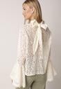Beżowa Wiskozowa Bluzka z Koronki z Bawełną Kokardą i Rozszerzanymi Rękawami Andrice