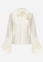 Beżowa Wiskozowa Bluzka z Koronki z Bawełną Kokardą i Rozszerzanymi Rękawami Andrice