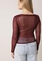 Bordowa Bluzka Siateczkowa z Marszczeniem i Kwiatową Aplikacją Nelimor