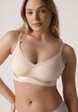 Beżowy Biustonosz z Usztywnianymi Miseczkami i Transparentną Wstawką Zeriga