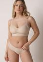 Beżowy Bezszwowy Biustonosz Bez Fiszbin z Elastycznego Materiału Edalith