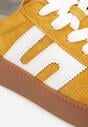 Żółte Skórzane Sneakersy na Kauczukowej Podeszwie z Geometrycznym Motywem Shytyse