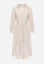 Beżowa Bawełniano-Wiskozowa Sukienka Koszulowa z Imitacją Kieszeni Biriala