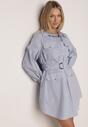 Niebieska Bawełniana Sukienka Koszulowa z Paskiem i Pagonami Dennelia