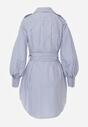 Niebieska Bawełniana Sukienka Koszulowa z Paskiem i Pagonami Dennelia