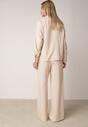 Beżowy Wiskozowy Komplet Asymetryczna Koszula i Spodnie z Kieszeniami Moneia