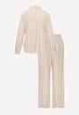 Beżowy Wiskozowy Komplet Asymetryczna Koszula i Spodnie z Kieszeniami Moneia