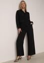 Czarny Wiskozowy Komplet Asymetryczna Koszula i Spodnie z Kieszeniami Moneia
