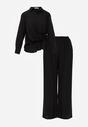 Czarny Wiskozowy Komplet Asymetryczna Koszula i Spodnie z Kieszeniami Moneia