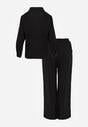 Czarny Wiskozowy Komplet Asymetryczna Koszula i Spodnie z Kieszeniami Moneia