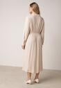 Beżowa Wiskozowa Sukienka Koszulowa z Marszczeniem i Guzikiem w Talii Lennatha